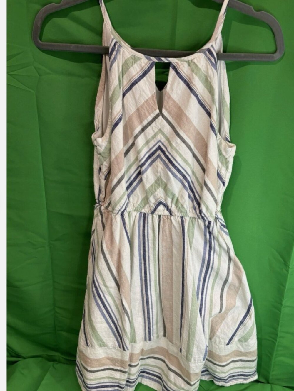 Miami Women's Striped Linen Blend Lined Keyhole Halter Dress Multicolor Small